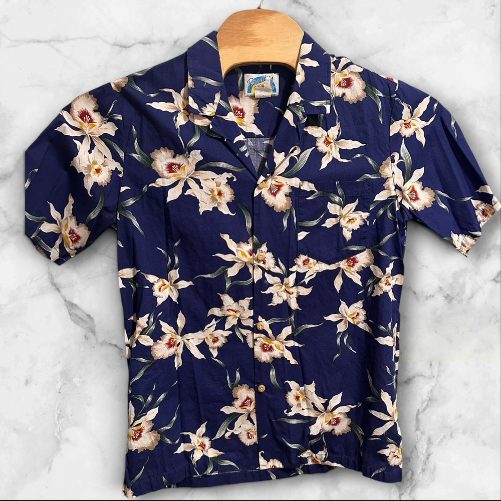 Vintage Paradise Found Mens Paradise Shirt in Navy Blue, Large